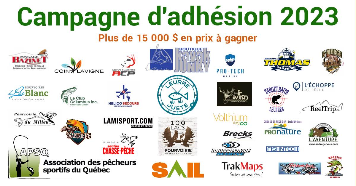 Infolettre de l'Association des Pêcheurs Sportifs du Québec - Campagne d'adhésion + BRUNCH + AGA 2023 - Avis final